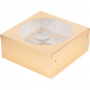 Коробка под 9 капкейков с окошком, 235*235*100 мм, Золотая.