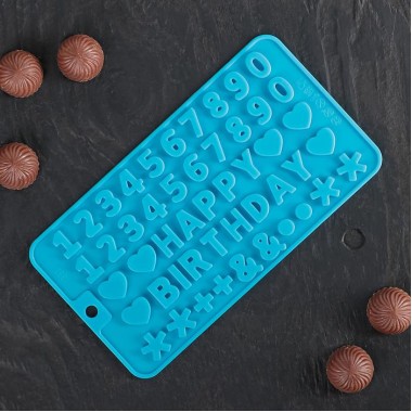 Форма для шоколада, 49 ячеек, "С Днем рождения".