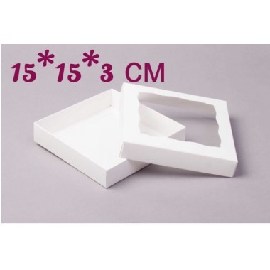 Коробка для пряников БЕЛАЯ С ОКНОМ 15*15*3 см.