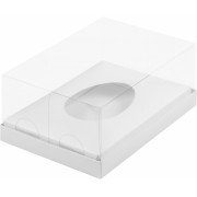 Коробка 235*160*100 мм белая под половинку шоколадного яйца с пластиковой крышкой.