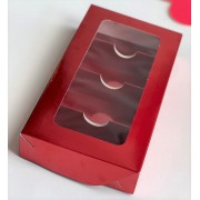 Коробка красная глянцевая с окном 250*130*40 мм (4 ячейки) для дегустационных наборов тортов/пирожных, 1 шт.