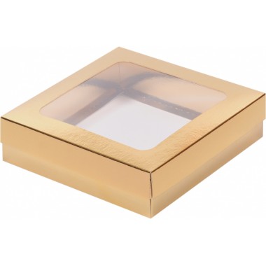Коробка 200*200*40 мм для клубники в шоколаде, золото.
