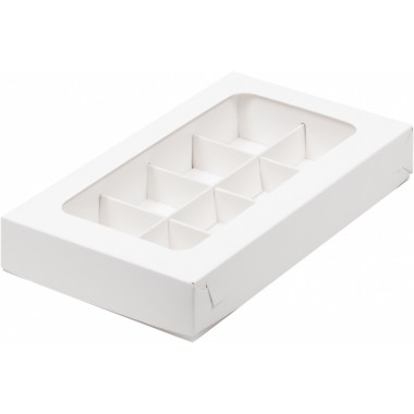 Коробка 190*110*30 мм белая для 8 конфет с вклеенным окном.