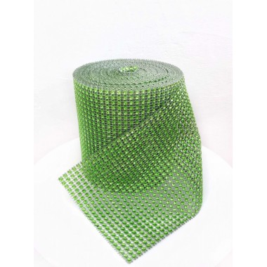 Лента со стразами для декора, высотой 12 см, зелёная, 1 м.