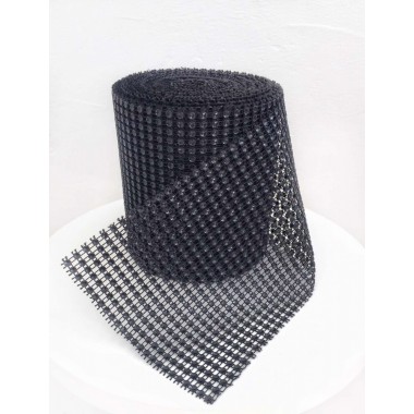 Лента со стразами для декора, высотой 12 см, чёрная, 1 м.