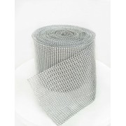 Лента со стразами для декора, высотой 10 см, серебряная (мелкие стразы), 1 м.