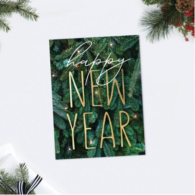 Открытка-комплимент Happy New Year ель, 8 × 6 см