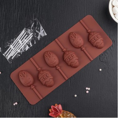 Форма для шоколада «Пасхальный кролик», 3*4,7 см, 6 ячеек, с палочками 6 шт Форма для шоколада «Пасхальный кролик», 3*4,7 см, 6 ячеек, с палочками 6 шт