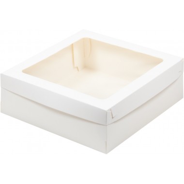 Коробка белая 155*155*60 мм для зефира со съёмной крышкой и окном .