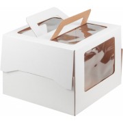 Коробка 240*240*240 мм белая с ручкой и окошком, гофрокартон.