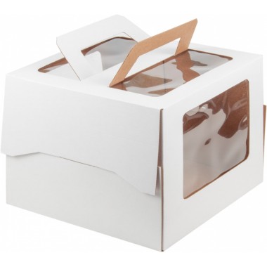 Коробка 280*280*200 мм белая с ручкой и окошком, гофрокартон., Коробка 280*280*200 мм белая с ручкой и окошком, гофрокартон.,