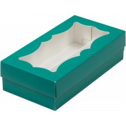 Коробка 210*110*55 мм зелёная матовая с фигурным окошком.