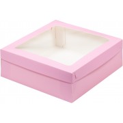 Коробка розовая 200*200*70 мм для зефира со съёмной крышкой и окном .