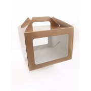 Коробка для тортов, куличей, с ручкой, белый/крафт, 220*220*160 мм