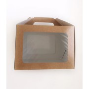 Коробка для тортов, куличей, с ручкой, белый/крафт, 220*220*160 мм