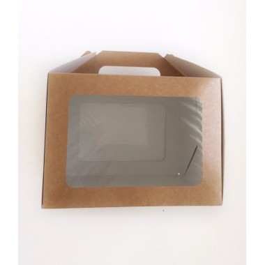 Коробка для тортов, куличей, с ручкой, белый/крафт, 220*220*160 мм