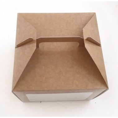 Коробка для тортов, куличей, с ручкой, белый/крафт, 220*220*160 мм