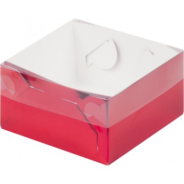 Коробка красная 155*155*60 мм для зефира с пластиковой крышкой.