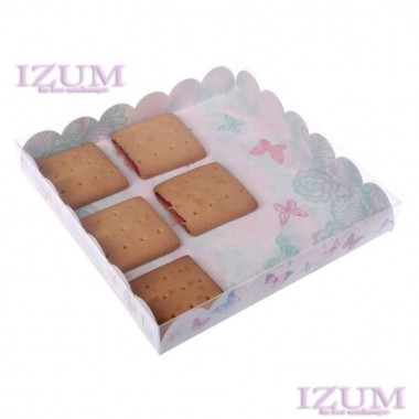 Коробочка 21*21*3 см для печенья "Наслаждайся моментом" с прозрачной крышкой.