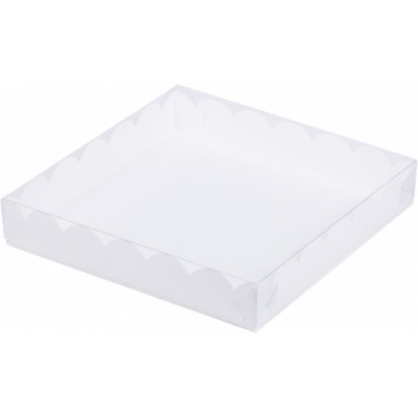 Коробка 200*200*35 мм для печенья и пряников, белая с прозр. крышкой.