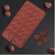 Форма для шоколада «Сердечки», 21×11 см, 24 ячейки, цвет шоколадный