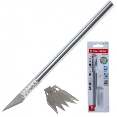 Нож-скальпель металлический корпус, + 5 запасных лезвий, блистер.