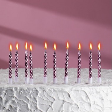 Свечи в торт "Спираль", 10 шт, средние, 7 см, розовый металлик, 2919673.