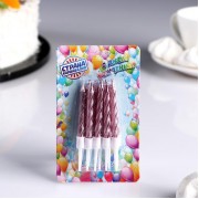 Свечи в торт "Спираль", 10 шт, средние, 7 см, розовый металлик, 2919673.