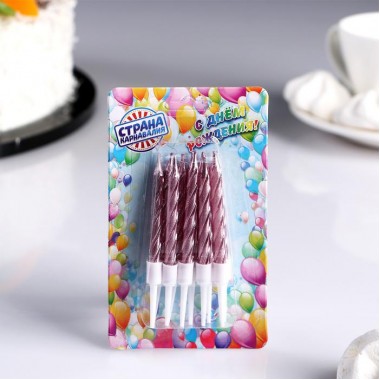 Свечи в торт "Спираль", 10 шт, средние, 7 см, розовый металлик, 2919673.