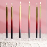 Свечи в торт "С днём рождения" 6 шт, высокие, чёрный, бордовый, золотой УЦЕНКА