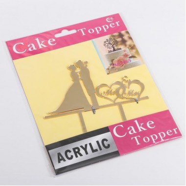 Топпер на торт 12*12 см, цвет золото, пара.