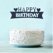 Топпер Happy Birthday, с седцами, цвет чёрный