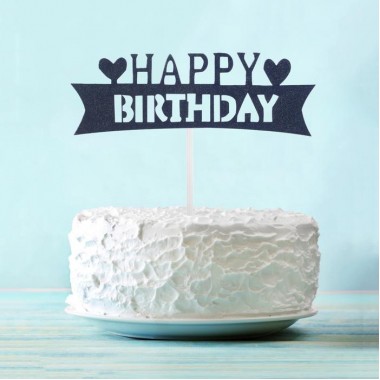 Топпер Happy Birthday, с седцами, цвет чёрный