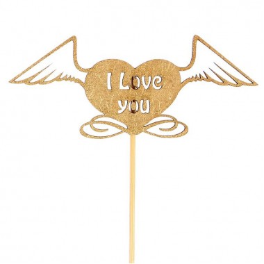 Топпер "I Love you, в сердце" на подвесе, золотой Топпер "I Love you, в сердце" на подвесе, золотой