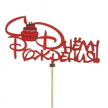 Топпер " С днём рождения!" красный (дерево)