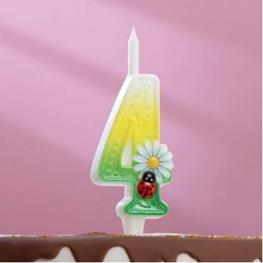 Свеча для торта цифра "Ромашки" разноцветная "4"