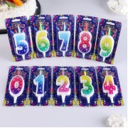 Свеча для торта цифры "Цветное пламя", 1 шт, "6".