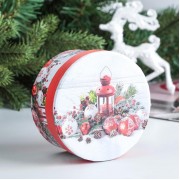 Коробочка новогодняя круглая 10*5,5 см.