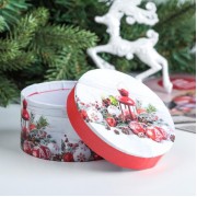 Коробочка новогодняя круглая 10*5,5 см.