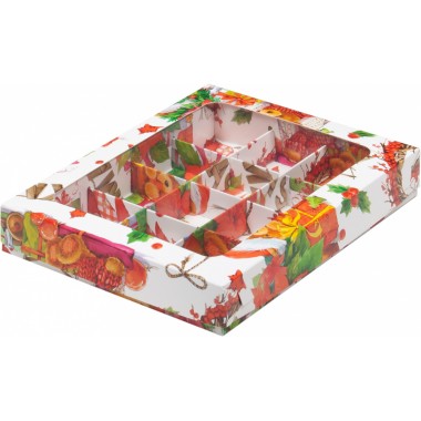 Коробка для 12 конфет 190*150*30 мм "XMAS" с вклеенным окном.