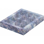 Коробка для 6 конфет 115*155*30 мм "Звёздное небо" с вклеенным окном.