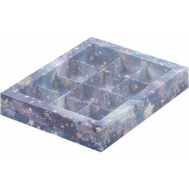 Коробка для 6 конфет 115*155*30 мм "Звёздное небо" с вклеенным окном.