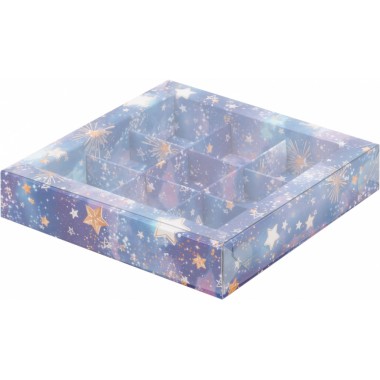 Коробка для 9 конфет 155*155*30 мм "Звёздное небо" с вклеенным окном. Коробка для 9 конфет 155*155*30 мм "Звёздное небо" с вклеенным окном.